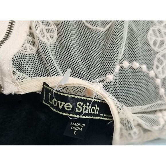 Love Stitch Sheer Boho Floral Lace Tunic Top Large Back zip Split Bell Sleeve - Picture 7 of 13